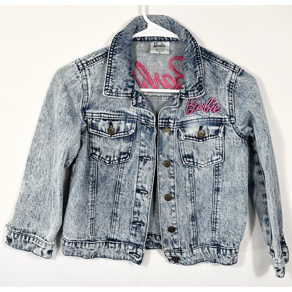 Barbie Jacket Girls Medium Blue Denim Jean Jacket Cotton Logo Embroidered Mattel